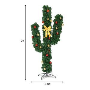 Pre-Lit Cactus Christmas Tree 7Ft LED Lights Ball Ornaments